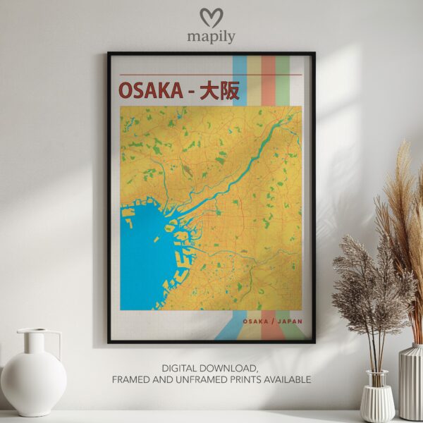 Statement wall art featuring Osaka Map, with a minimalist and personal touch