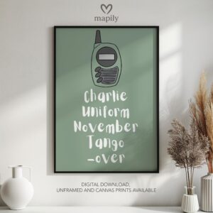 Graphic statement print Charlie Uniform November Tango Over with a minimalist layout and modern flair