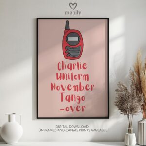 Framed quote artwork Charlie Uniform November Tango Over with clean lines and a modern visual balance