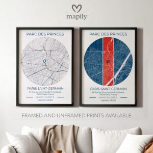Statement wall art featuring PSG Stadium Map, with a minimalist and personal touch