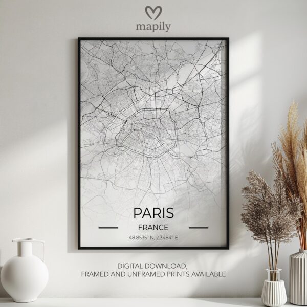 Refined and minimalist wall art of Paris Map, suitable for every design taste