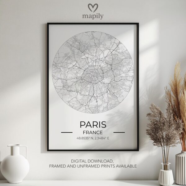 Personalised wall decor print Paris City Map, crafted with thoughtful design