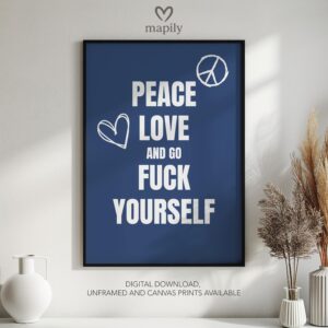 Stylish monochrome framed print with a clean and modern aesthetic Peace Love, perfect for contemporary decor