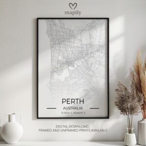 Modern wall art design featuring Perth Map, created with clean lines and style