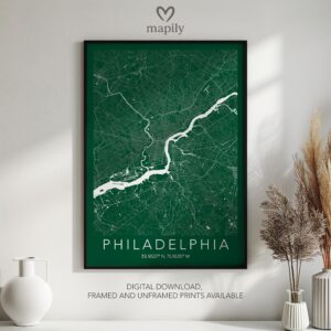 Clean and bold design showcasing Philadelphia Map, ideal for a gallery wall