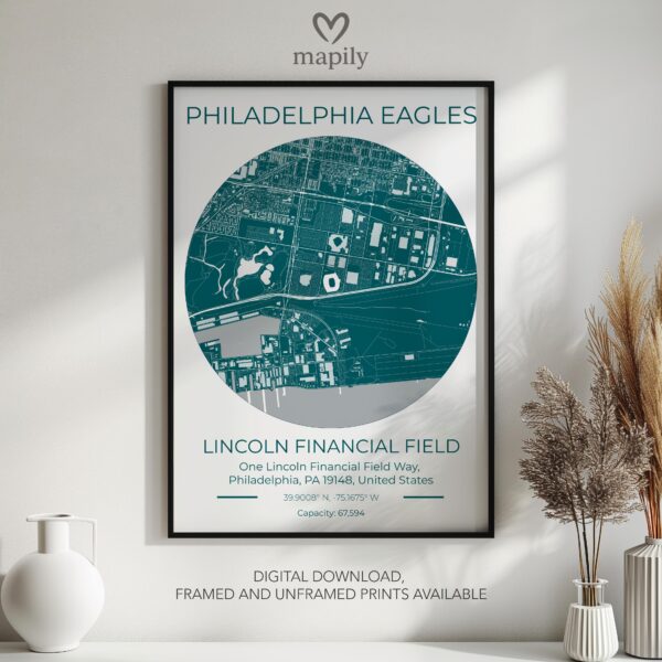 Personalised wall decor print Philadelphia Eagles Stadium Map, crafted with thoughtful design