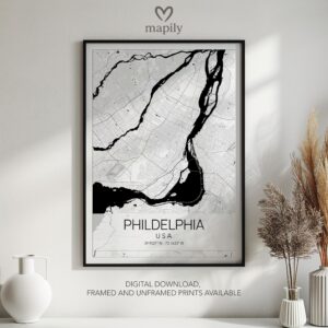 Tasteful art piece Philadelphia Map, created to celebrate location and memory