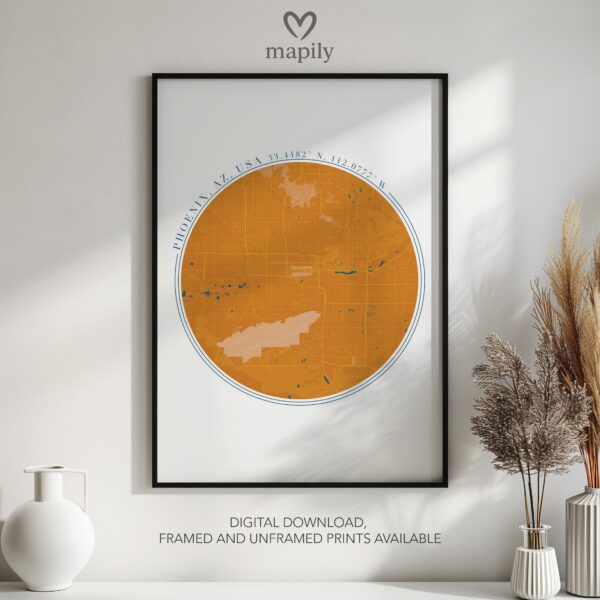 Sleek map-inspired artwork of Phoenix Map, designed to complement your space