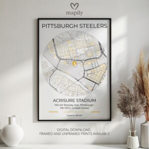 Framed modern design print Pittsburgh Steelers Stadium Map, created with visual clarity and purpose