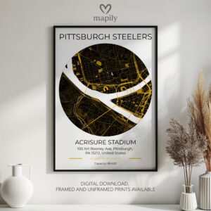 Minimal layout wall art Pittsburgh Steelers Stadium Map, bringing personality and structure to your wall