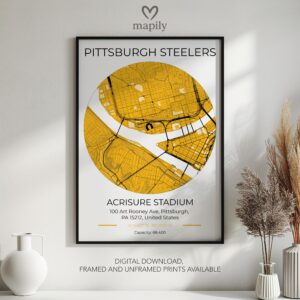 Meaningful location art Pittsburgh Steelers Stadium Map, brought to life in a modern style