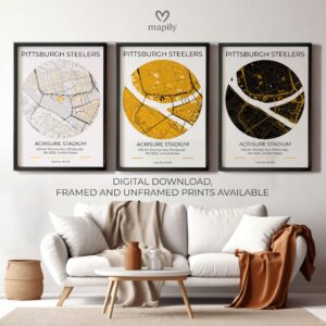 Minimalist map-inspired artwork Pittsburgh Steelers Stadium Map, ideal for a thoughtful interior touch