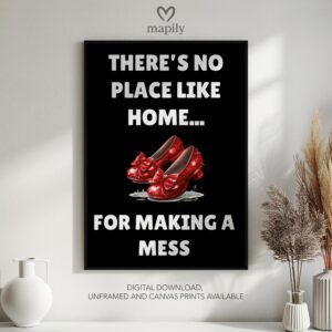 Simple and striking black and white quote print No Place Like Home, designed for effortless styling