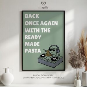 Graphic statement print Ready Made Pasta with a minimalist layout and modern flair