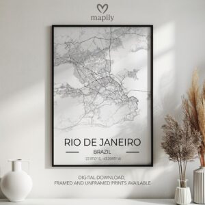 Minimal layout wall art Rio de Janeiro Map, bringing personality and structure to your wall