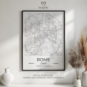 Framed modern design print Rome City Map, created with visual clarity and purpose