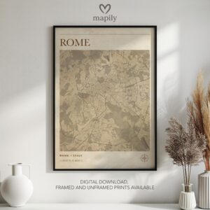 Striking graphic representation of Rome Map, designed to complement modern decor