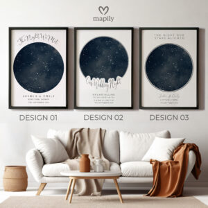 Elegant star map wall art representing Personalized Starmap, designed with minimal style