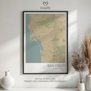 Statement wall art featuring San Diego Map, with a minimalist and personal touch