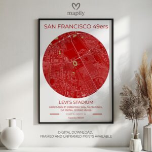 Framed and refined artwork of San Francisco 49ers Stadium Map, designed for stylish interiors