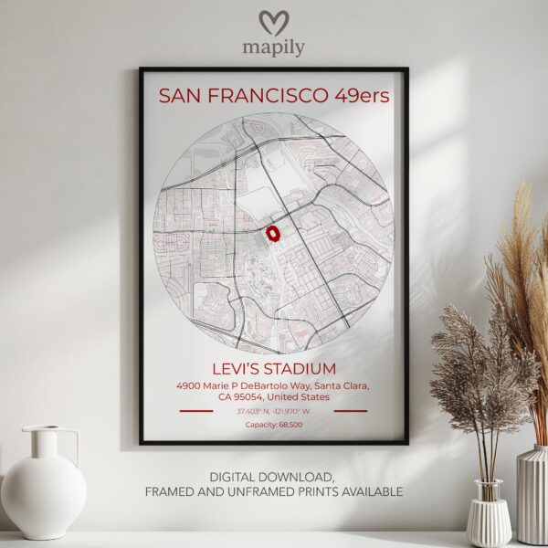 Elegant framed artwork showcasing San Francisco 49ers Stadium Map, perfect for a statement wall