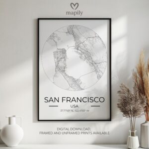 Framed and refined artwork of San Francisco Map, designed for stylish interiors