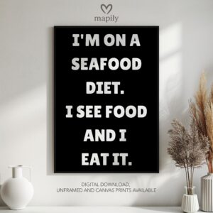 Stylish monochrome framed print with a clean and modern aesthetic Seafood Diet, perfect for contemporary decor