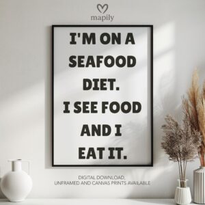 Modern framed wall art piece featuring a simple yet elegant design Seafood Diet, suited for any interior style