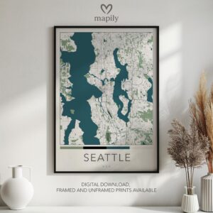 Sleek map-inspired artwork of Seattle Map, designed to complement your space