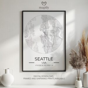 Designer wall art showcasing Seattle Map, adding elegance to your surroundings