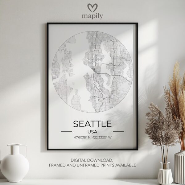 Designer wall art showcasing Seattle Map, adding elegance to your surroundings