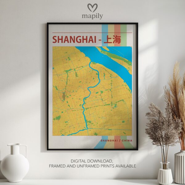 Meaningful location art Shanghai Map, brought to life in a modern style