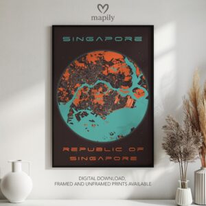 Refined and minimalist wall art of Singapore Map, suitable for every design taste