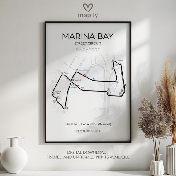 Clean and bold design showcasing Singapore F1, ideal for a gallery wall