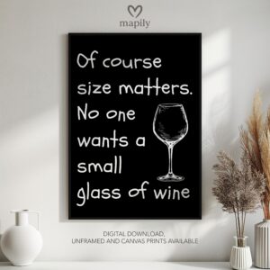 Elegant black-and-white framed print Size Matters, great for contemporary living rooms or hallways