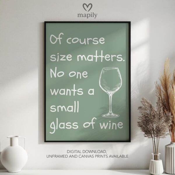 Clean and modern typography artwork Size Matters, ideal for home office inspiration