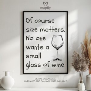 Bold framed quote print Size Matters, combining minimalism with a sense of humor or edge