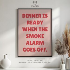 Contemporary typography print with a bold and eye-catching design Smoke Alarm Gift Idea, framed for a sleek aesthetic