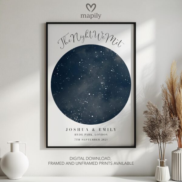 Personalised night sky print from Personalized Starmap, framed for thoughtful decor