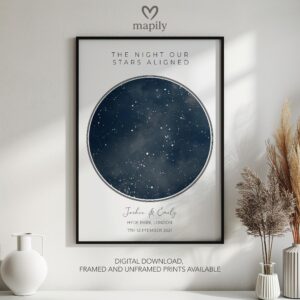 Minimalist star map artwork The Night Our Stars Aligned Star Map, a beautiful way to remember a special moment