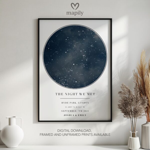 Framed star map design of Custom Star Map Print, combining astronomy and aesthetic simplicity