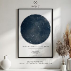 Custom star chart print showcasing the stars above Custom Star Map Print, perfect for gifting