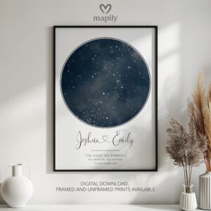Clean and stylish star chart wall art The Night We Married, blending science and sentiment