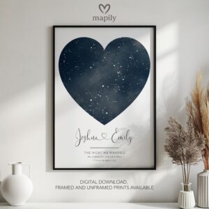 Minimalist star map artwork The Night We Married Star Map, a beautiful way to remember a special moment