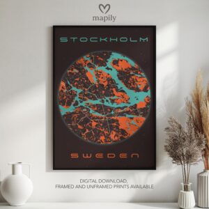 Personalised wall decor print Stockholm Map, crafted with thoughtful design