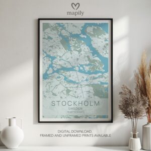 Elegant framed artwork showcasing Stockholm Map, perfect for a statement wall