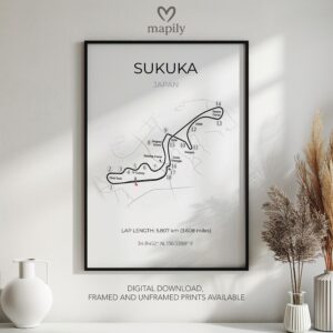 Contemporary print featuring Suzuka F1, designed for stylish living spaces