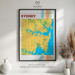 Modern wall art design featuring Sydney Map, created with clean lines and style