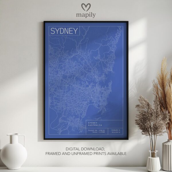 Minimal layout wall art Sydney City Map, bringing personality and structure to your wall