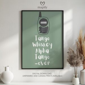 Clean and modern typography artwork Tango Whisky Alpha Tango - Over, ideal for home office inspiration